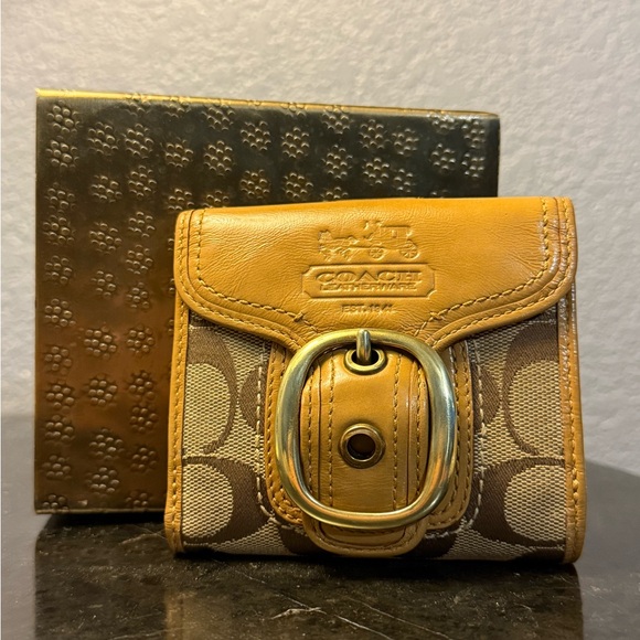 Coach Handbags - Coach Tan and Brown Signature Wallet